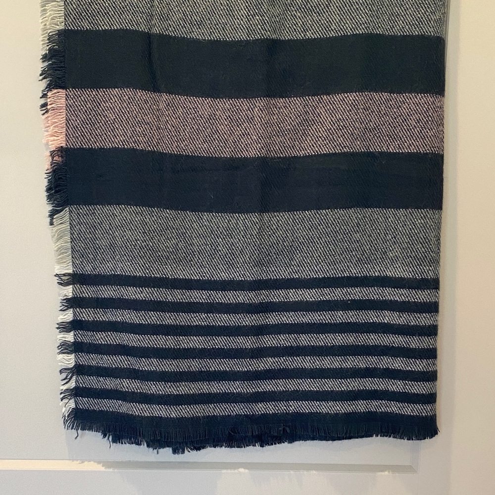 J. Crew Factory Striped Fringe Scarf in Navy, Pink/Lavendar and White
